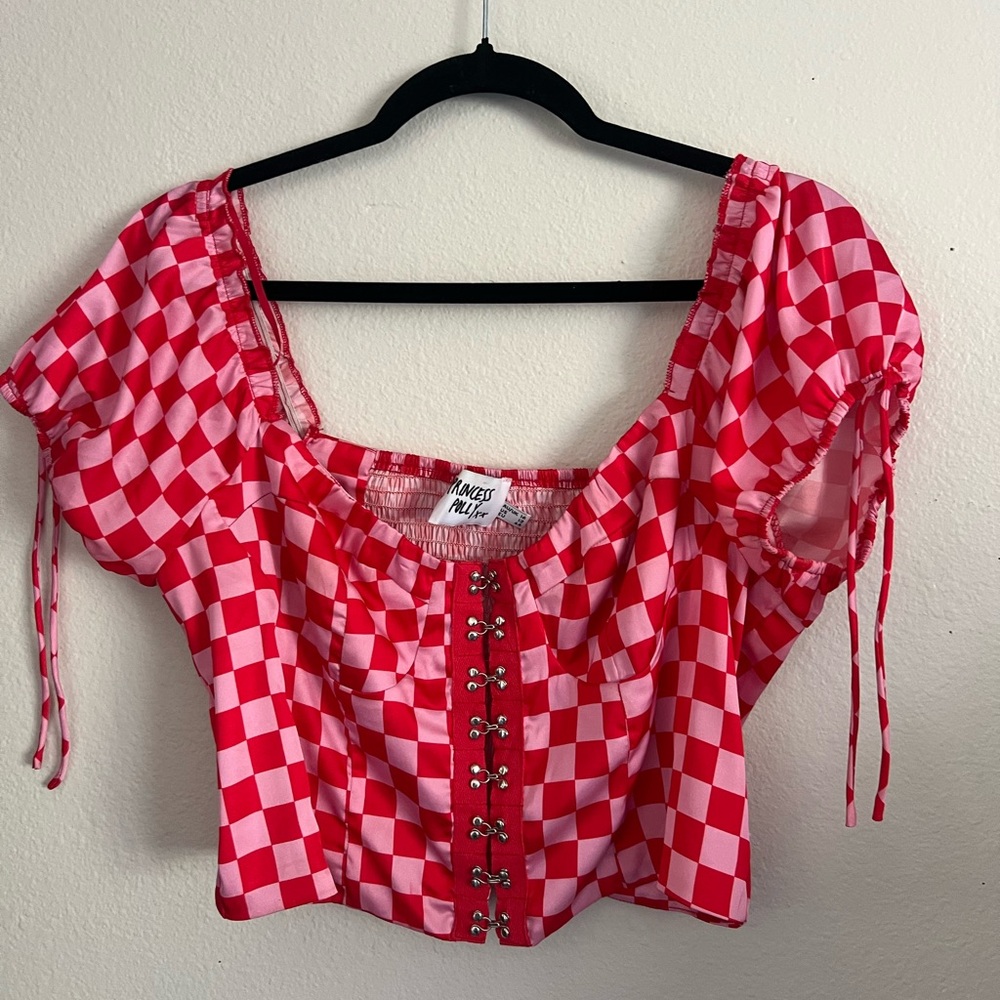 Princess Polly Red & Pink Checkered Crop Top